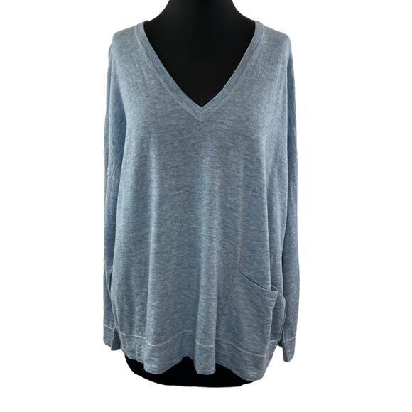 EILEEN FISHER Blue Top Merino Wool Alpaca Ribbed V-Neck Dropped Shoulder S M L? - Picture 1 of 8